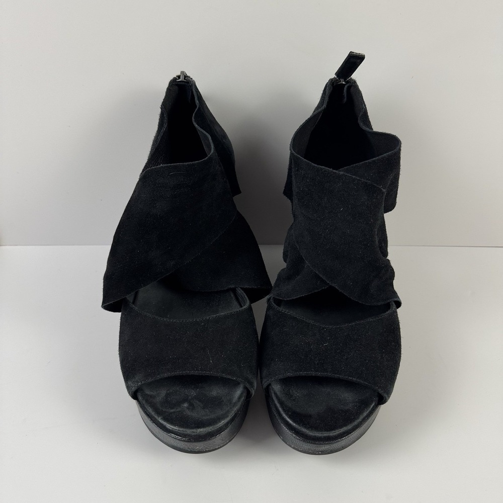 Eileen Fisher Women's Black Suede Wedge Sandals Shoes‎ Heels Sz 9.5 - Picture 2 of 5